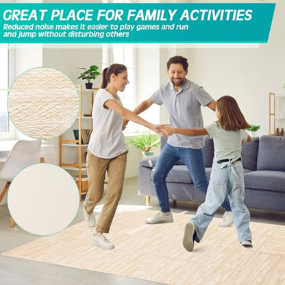 48 Pcs Printed Foam Tiles Bulk 12 x 12 Inch Interlocking Foam Mats Wood Grain Puzzle Floor Mat Tiles EVA Floor Padding Exercise Flooring with Border for Home Gym Playroom Kids(White)