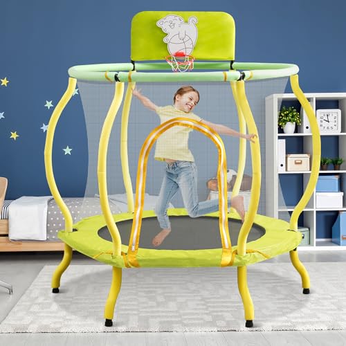 Trampoline, Portable Fitness Foldable Trampoline in-Home Mini Rebounder with Adjustable Handle, Exercise Trampoline for Kid/Adults, 40" Max Load 330lbs (Enclosure, Yellow)