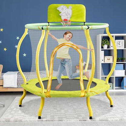 Trampoline, Portable Fitness Foldable Trampoline in-Home Mini Rebounder with Adjustable Handle, Exercise Trampoline for Kid/Adults, 40" Max Load 330lbs (Enclosure, Yellow)