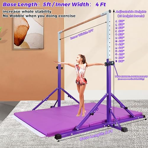 MARFULA Gymnastic Kip Bar for Kids Teens Ages 3-25 of All Gymnastic Levels - color: Bar With Mat-Hot Purple (5 Ft Base)
