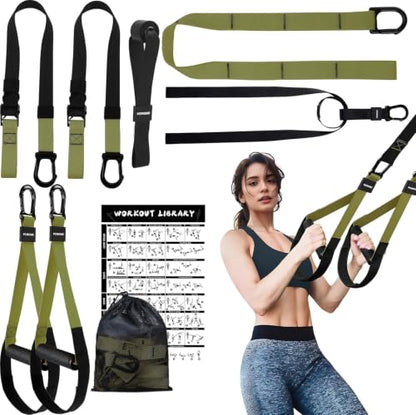 Home Resistance Training Kit with Adjustable Suspension Straps for Workouts - color: Army Green