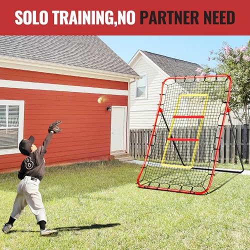 Baseball Rebounders + Pitchback Net,Adjustable 5 Angle Pitch Return Trainer for Fielding,Pitching & Catch Practice,Rebound Net with 3 Targets Simulate Grounders, Line Drives,Fly Balls for All Players