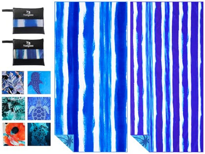 2 Pack Microfiber Lightweight Thin Beach Towel Sand Free Quick Dry Super Absorbent Large Towels for Swimming Pool Yoga Gym Travel Vacation Beach Accessories Essentials Stripes - color: 2 Pack Blue Stripes