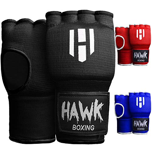 Hawk Padded Inner Gloves Training Gel Elastic Hand Wraps for Boxing Gloves Quick Wraps Men & Women Kickboxing Muay Thai MMA Bandages Fist Knuckle Wrist Wrap Protector Handwraps (Pair) - color: Black, size: Small-Medium