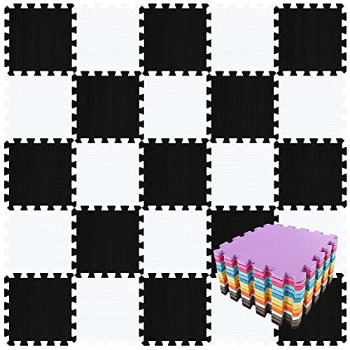 qqpp EVA Rubber 18 Tiles Interlocking Puzzle Foam Floor Mats - Baby Play Mat for Playing | Exercise Mat for Home Workout. White, Black. QC-ADb18N - color: 2 White, Black, size: 18 Tiles