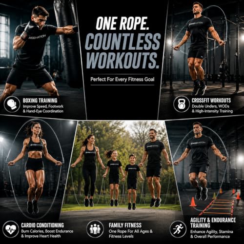 WOD Nation Adjustable Speed Jump Rope For Men, Women & Children - Blazing Fast Fitness Skipping Rope Perfect for Boxing, MMA, Endurance - color: Grey