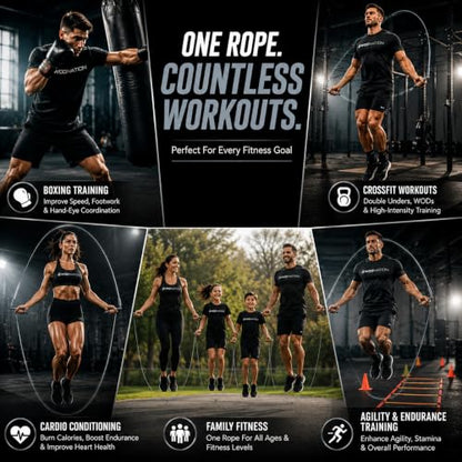 WOD Nation Adjustable Speed Jump Rope For Men, Women & Children - Blazing Fast Fitness Skipping Rope Perfect for Boxing, MMA, Endurance - color: Grey