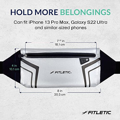 Fitletic Modern Sports Running Belt For Men & Women – Water Resistant Pouch - Fits All Smart Phones- Lightweight, Low Profile Design –Lycra Coated With Inner Card Organizer Pocket - color: Silver