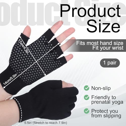 Fingerless Workout Pilates Gloves for Men and Women, Non-Slip Grip Fitness Gym Gloves Breathable Half Finger Exercise Glove for Yoga, Pilates, Cycling
