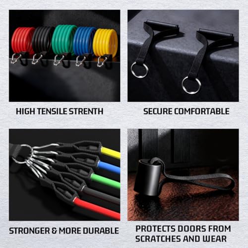 VEICK Resistance Bands Set, 10-150 LBS Stackable Exercise Bands with Handles, Ankle Straps & Door Anchor, Workout Bands for Home Gym, Yoga, Pilates, Physical Therapy for Men Women