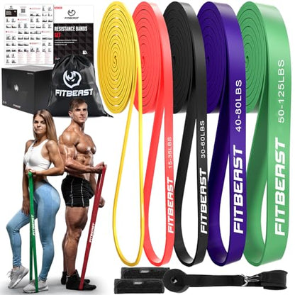 FitBeast Resistance Bands Set, Pull Up Assist Bands for Strength Training, Pilates, Yoga, Powerlifting, Stretching, Mobility Exercises, Muscle Toning, Full Body Workout - color: Vibrant（5-125 lbs)