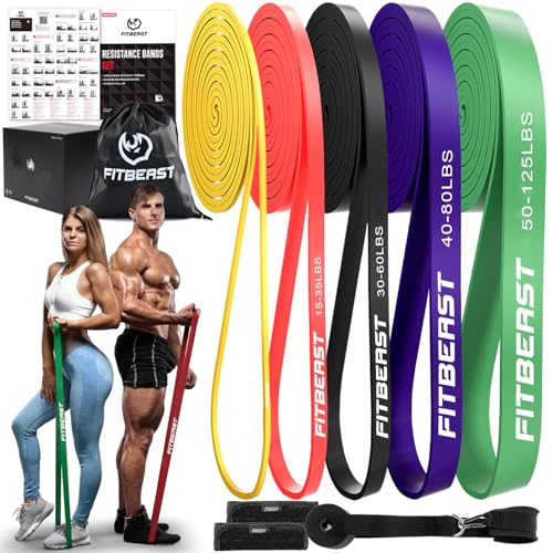 FitBeast Resistance Bands Set, Pull Up Assist Bands for Strength Training, Pilates, Yoga, Powerlifting, Stretching, Mobility Exercises, Muscle Toning, Full Body Workout - color: Vibrant（5-125 lbs)