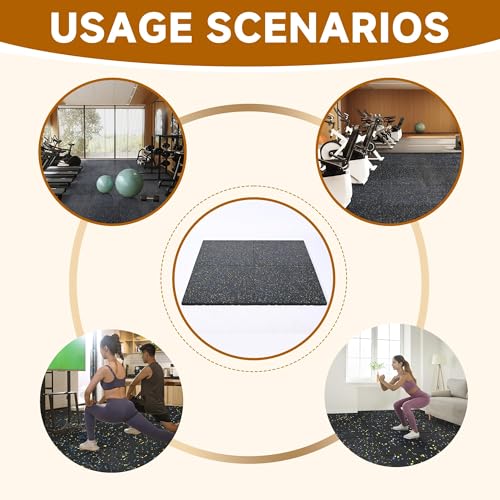 tonchean 1" Thick Rubber Exercise Equipment Mats, 4 Pack Anti-Vibration Gym Floor Tiles 20" x 20'', Non-Slip Sound Absorbing Gym Mats, Interlocking Tiles with 12 Pcs Buckles, for Fitness Equipment