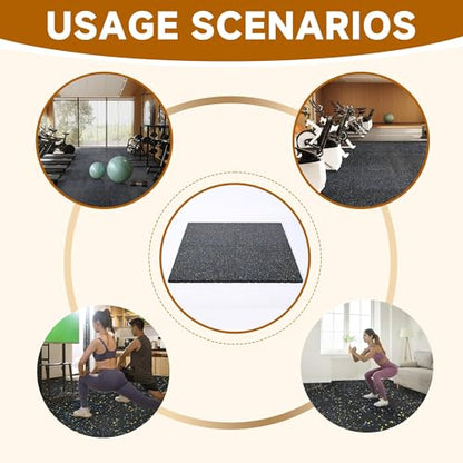 tonchean 1" Thick Rubber Exercise Equipment Mats, 4 Pack Anti-Vibration Gym Floor Tiles 20" x 20'', Non-Slip Sound Absorbing Gym Mats, Interlocking Tiles with 12 Pcs Buckles, for Fitness Equipment