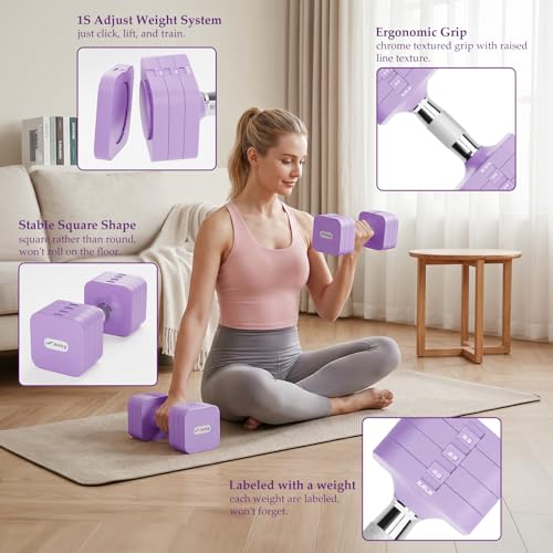 20LBS 40LBS 50LBS Dumbbells Adjustable Dumbbell Set of 2, Hand Weights for Women Men Free Weight Dumbbells Sets for Home Gym & Outdoor Exercise Workout Strength Training Equipments
