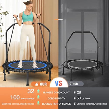 ANCHEER 40"/48" Foldable Mini Trampoline with Adjustable Handle for Adults - color: Blue, size: 48 inch