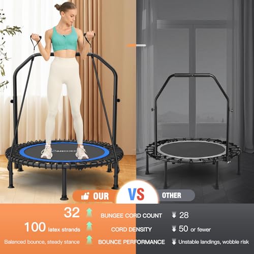 ANCHEER 40"/48" Foldable Mini Trampoline with Adjustable Handle for Adults - color: Blue, size: 40 inch