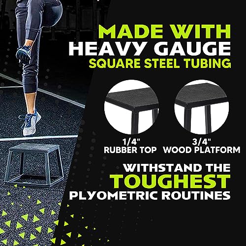 Rage Fitness Steel Plyo Box 12-18-24 Inch High Anti-Slip Pre-Assembled Plyometric Jump Box for Home Gym Conditioning and Strength Training (Sold Individually) Plyometric Platform Step