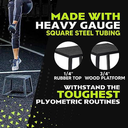 Rage Fitness Steel Plyo Box 12-18-24 Inch High Anti-Slip Pre-Assembled Plyometric Jump Box for Home Gym Conditioning and Strength Training (Sold Individually) Plyometric Platform Step