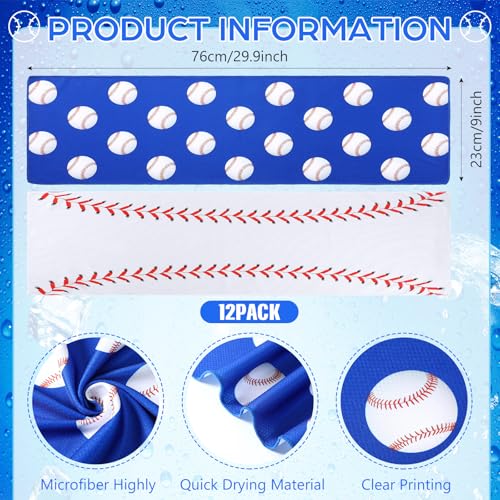 12 Pcs Baseball Cooling Towels 30" x 9" Quick Dry Microfiber Sweat Towels for Workout, Gym, Running, Baseball Teams Sports Fans Party Favors Gifts - style: Baseball