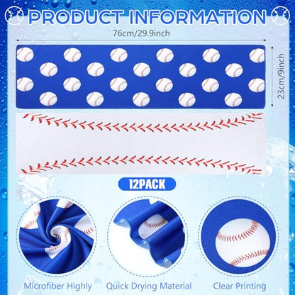 12 Pcs Baseball Cooling Towels 30" x 9" Quick Dry Microfiber Sweat Towels for Workout, Gym, Running, Baseball Teams Sports Fans Party Favors Gifts - style: Baseball