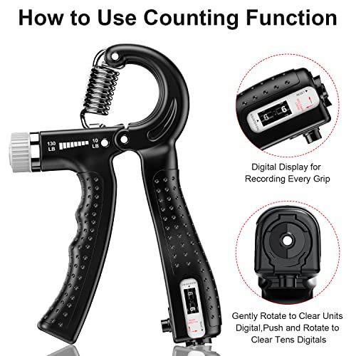 Hand Grip Strengthener 2 Pack Adjustable Resistance 10-130 lbs Forearm Exerciser，Grip Strength Trainer for Muscle Building and Injury Recovery for Athletes - color: Black