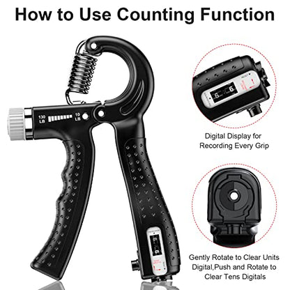 Hand Grip Strengthener 2 Pack Adjustable Resistance 10-130 lbs Forearm Exerciser，Grip Strength Trainer for Muscle Building and Injury Recovery for Athletes - color: Black