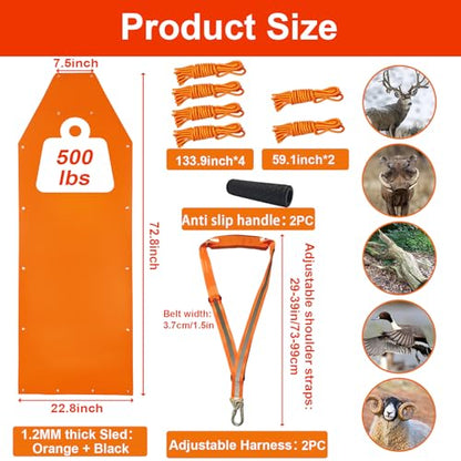 1.2MM Thickened Deer Drag Sled Tear-Resistant Deer Dragging Sled Game Hauler for Hunting with Odocoileus virginianus Drag Harness and Handle, Save Effort Hunting Gear Accessories
