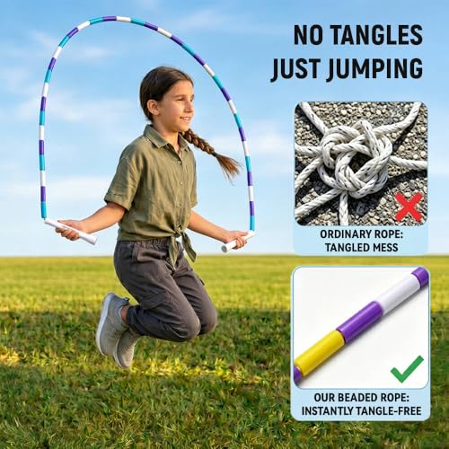 HEREROPE Jump Rope for Kids Ages 4-7 8-12, Hard Shatterproof Beads, Adjustable 7.2FT Tangle-Free Jump Rope for Boys Girls, School PE Fitness Outdoor Exercise - color: Blue White