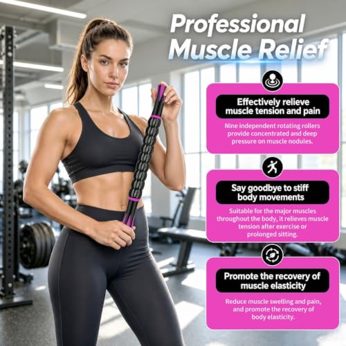 Muscle Roller Stick - A Full-Body Massage Roller that Can Relieve Muscle Soreness, Cramps and Tension After Exercise. It is a Handheld Physical Therapy and Recovery Tool（Red and Black） - color: Red Black