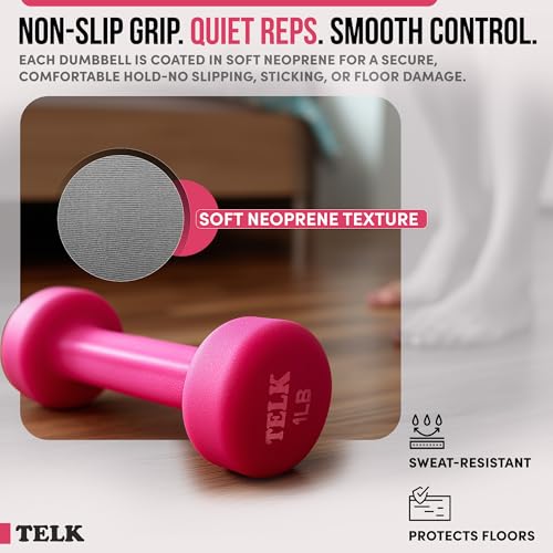 TELK Fitness Neoprene Dumbbells Set of 2 – Non-Slip Hand Weights for Home Workouts, Strength Training & Toning – Compact, Comfortable Grip for Women & Men