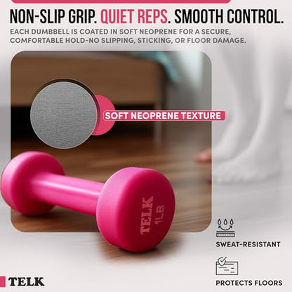 TELK Fitness Neoprene Dumbbells Set of 2 – Non-Slip Hand Weights for Home Workouts, Strength Training & Toning – Compact, Comfortable Grip for Women & Men