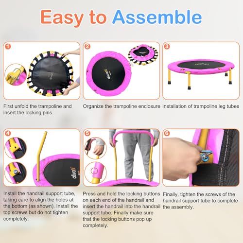 ATIVAFIT 36-Inch Toddler Trampoline with Foam Handle, Foldable Indoor Outdoor Mini Rebounder for Kids Ages 2–6 - color: Pink and yellow