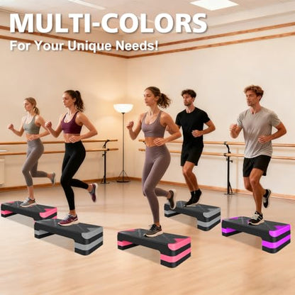 27" Exercise Workout Aerobic Step Platform Trainer, Adjustable Fitness 4-6-8in Exercise Stepper Workout with 4 Risers, Aerobics Stepper Workout Stepper for Home Gym Cardio Strength & Training