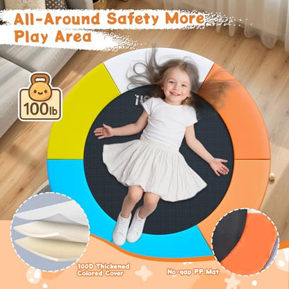Premium 3FT Foldable Toddler Trampoline for Kids Ages 1-6, 36 Inch ASTM Certified Mini Trampoline with Adjustable Handle, 100 lbs Capacity, Quiet Elastic Bands, Safe for Indoor Outdoor Use