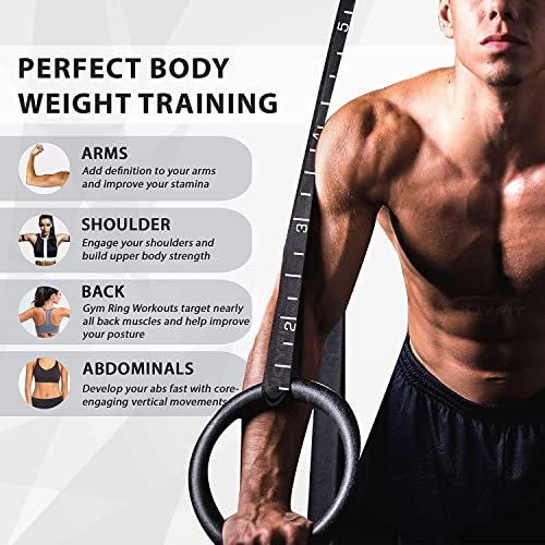 Gym Rings with 990 lbs Load Capacity, Adjustable Buckle Straps for Men and Women Cross-Training Workout, Exercise, StrengthTraining, Gymnastics, Bodybuilding (Set of 2)