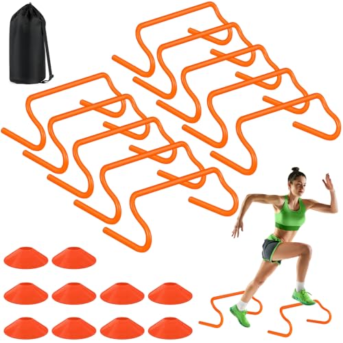SMTPDT Agility Hurdles Training Equipment - 10 Speed Hurdles and 10 Soccer Cones with Carrying Bag for Soccer, Football, and Track Drills, Ideal for Athletes Speed and Agility Training