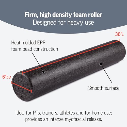 OPTP AXIS Firm Density Foam Roller – Round, Black, 36" x 6" - color: Black - 36" X 6" Round