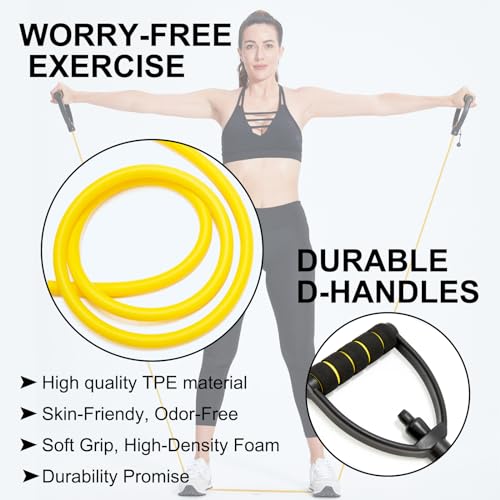 Resistance Band with Handles and Door Anchor, Adjustable Exercise Tube Band for Physical Therapy, Strength Training, Pilates and Home Workouts