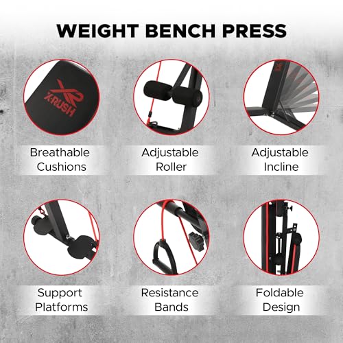 Multi-functional folding weight bench, adjustable weight bench, with 7 positions backrest adjustment and 2 training straps, 600 lbs capacity, suitable for full body workouts