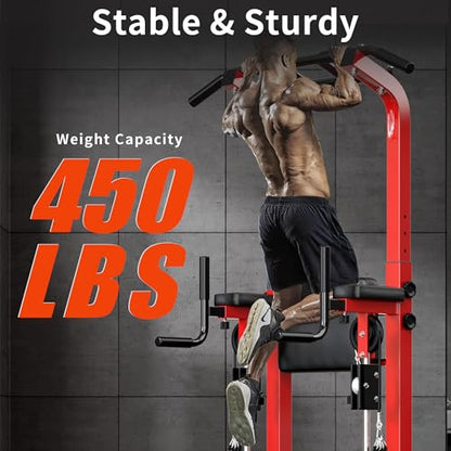 SogesHome Power Tower Pull Up Bar and Dip Station, Multi-Function Free Standing Pull Ups, Adjustable Height Dip Bar Strength Training Workout Equipment, Pull Up Stand Workout for Home Gym Exercise Equipment - color: Red
