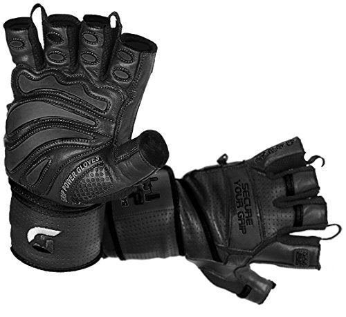 Elite Leather Gym Gloves with Built in 2" Wide Wrist Wraps Grip & Design for Weightlifting Power Lifting Bodybuilding & Strength Training Workout Exercises