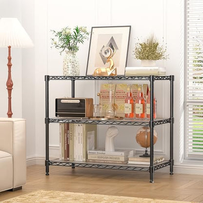 3-Tier Storage Shelves 795LBS Metal Shelving Unit, Adjustable Wire Rack Small Shelf Organizer with Shelf Liners for Kitchen Pantry Office Closet Garage 24" W x 14" D x 30.5" H Black - size: 24" W x 14" D x 30.5" H-3 Tier