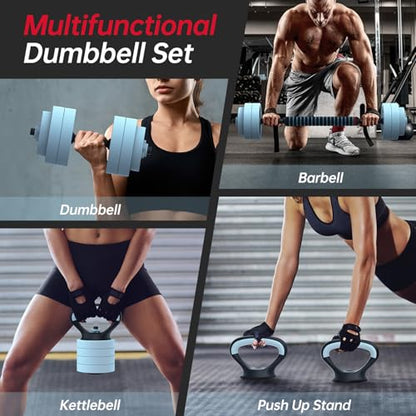 PASYOU Adjustable Dumbbell Set, 45lbs Free Weight Set with Connector, 5 in 1 Weight Set Used as Kettlebells, Barbell, Push up Stand, Fitness Exercises for Home Gym Suitable Men/Women