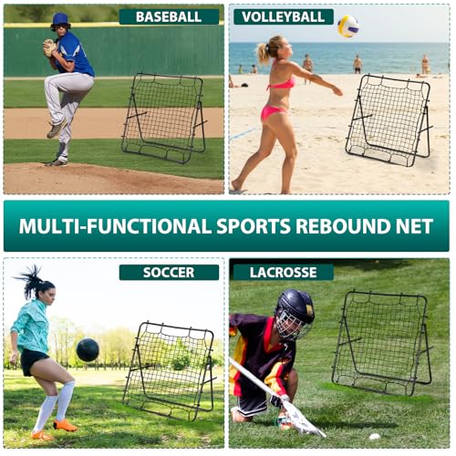 LIANTRAL Baseball Rebounder Net, Adjustable Bounce Back Trainer for Soccer, Softball, Portable Folding Rebounder for Passing & Shooting Practice, Soccer Bounce Back net Net for Kids, Black