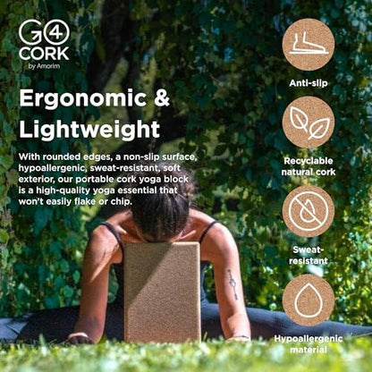 Go4Cork Cork Slim Yoga Block for Yoga, Pilates & Meditation | Non-Slip, Hypoallergenic, Sustainable, Non-Toxic Yoga Block
