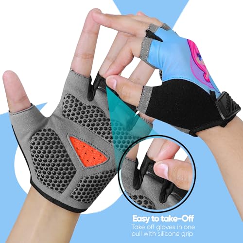 Half Finger Kids Cycling Gloves, Non-Slip Kids Bike Gloves - color: Aqua Marine, size: Large [8 - 10]