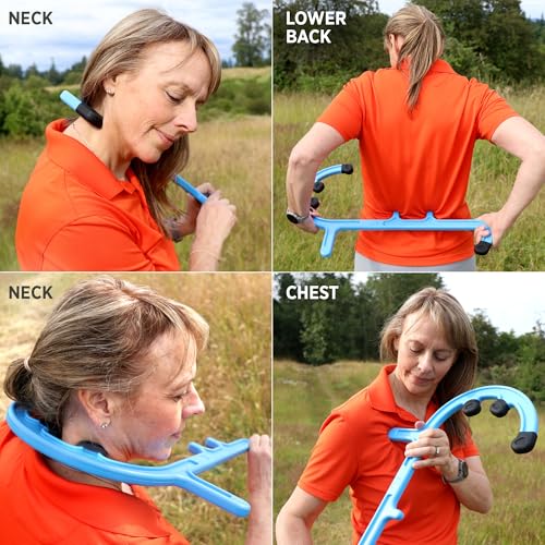 Tiger Tail Tiger Cane Back & Neck Massager – Trigger Point Deep Tissue Acupressure Therapy Cane Massage Hook with 7 Gription Knobs, 2-Piece Massage Tool for Muscle Knot & Shoulder Massage, Orange - color: Orange