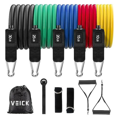 VEICK Resistance Bands Set - Exercise Equipment with Handles, Ankle Straps & Door Anchor for Home Gym, Shoulder Chest Leg Rowing Golf Cable Workout