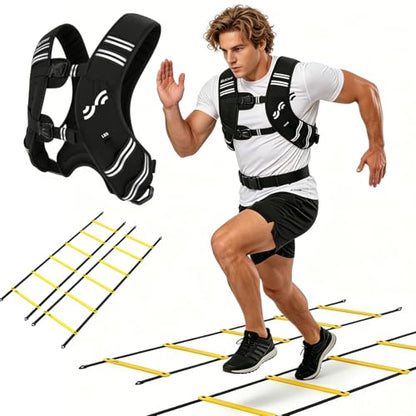 Sportneer 12lb Weighted Vest Agility Ladder Speed Training Set for Women Men, Strength Training for Walking Running Fitness Weight Loss, Footwork Drill for Soccer Football Basketball
